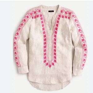J Crew embroidered linen tunic top